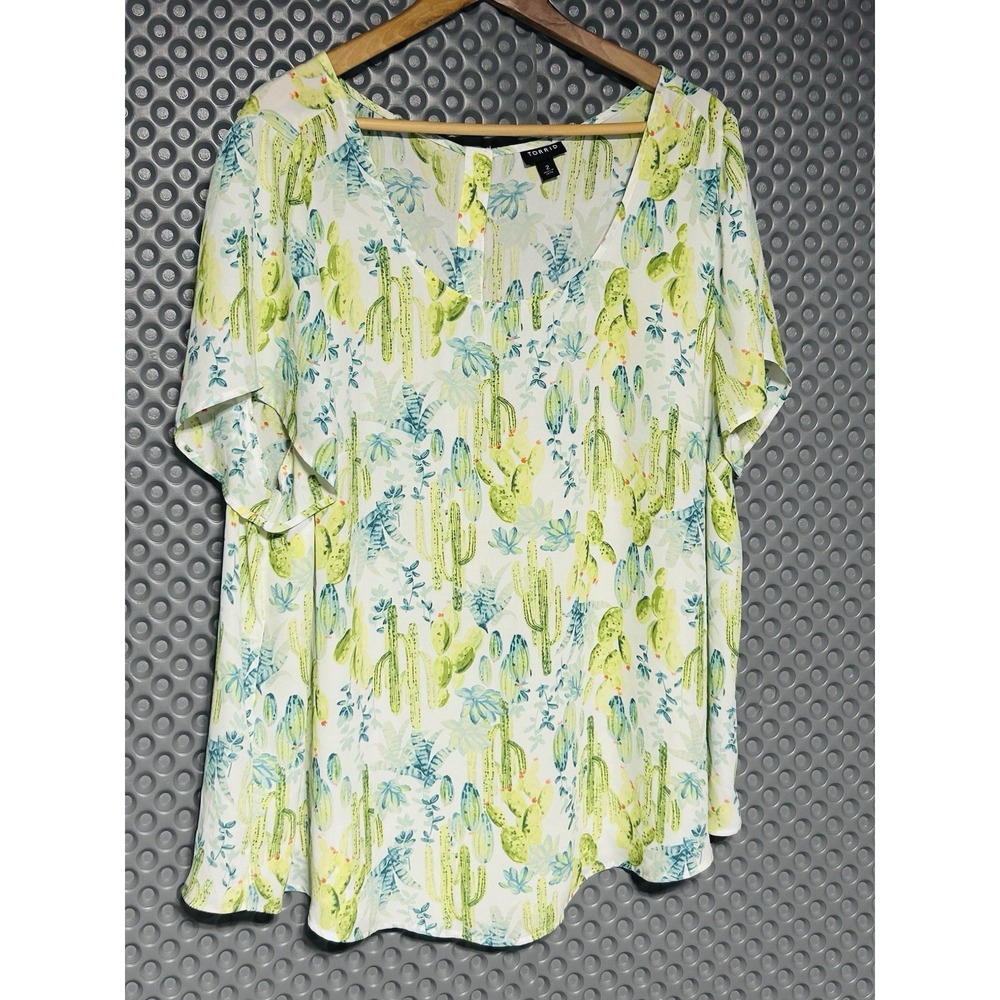 TORRID SIZE 2 Women's Top Blouse Short Sleeve Cactus Sheer Polyester Lightweight - Picture 2 of 10